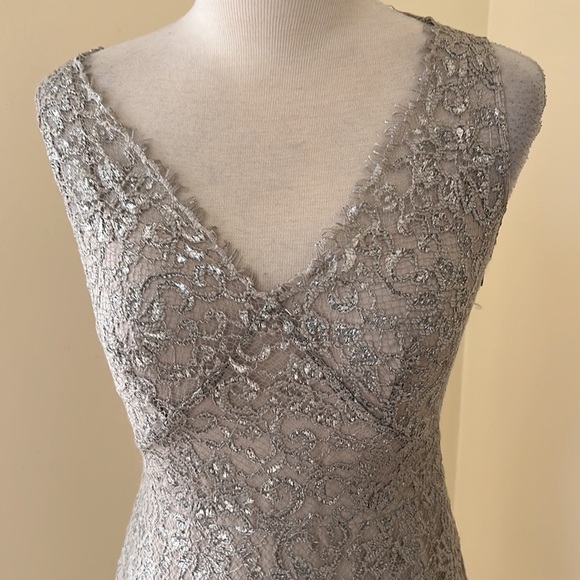 New! BCBGMaxazaria SZ 2, grey silver metallic over slip Lynette dress. - Picture 5 of 14